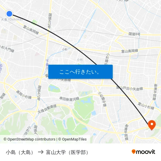 小島（大島） to 富山大学（医学部） map