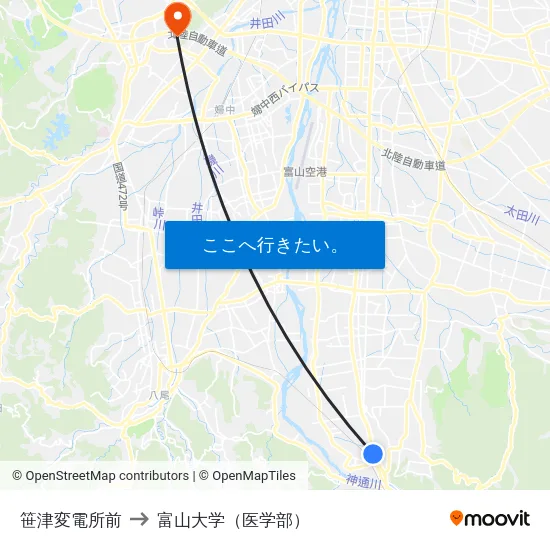 笹津変電所前 to 富山大学（医学部） map