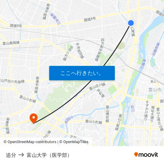 追分 to 富山大学（医学部） map