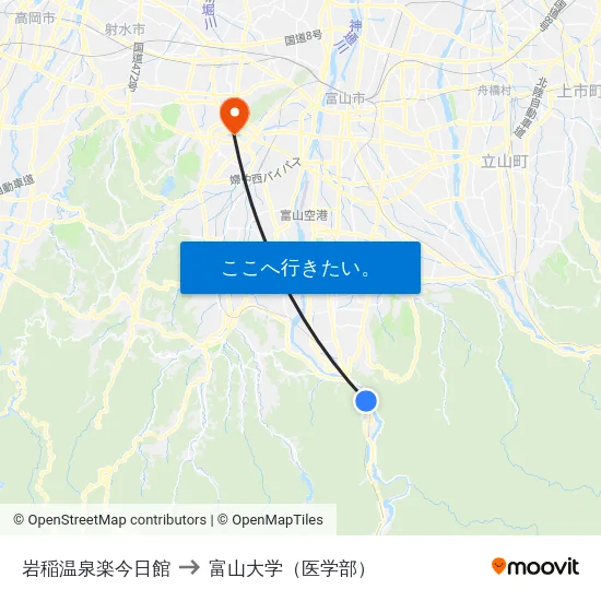 岩稲温泉楽今日館 to 富山大学（医学部） map