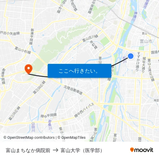 富山まちなか病院前 to 富山大学（医学部） map