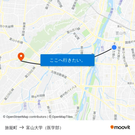 旅籠町 to 富山大学（医学部） map