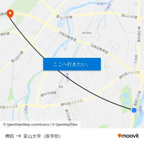 轡田 to 富山大学（医学部） map