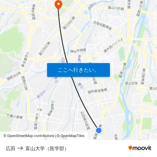広田 to 富山大学（医学部） map