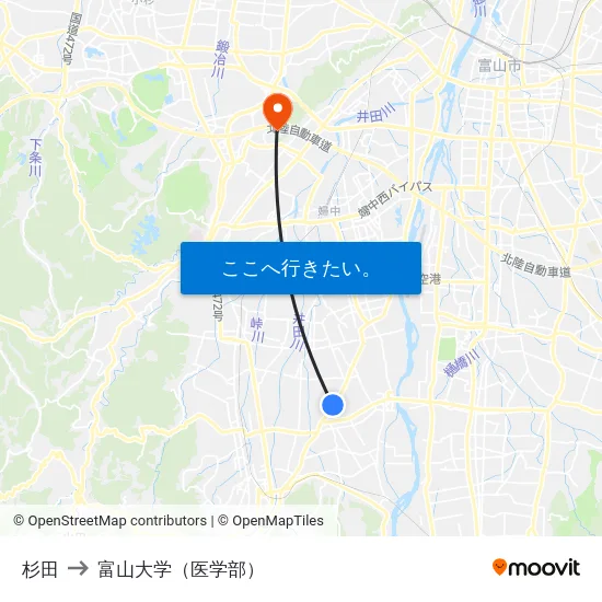 杉田 to 富山大学（医学部） map