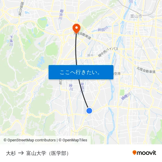 大杉 to 富山大学（医学部） map