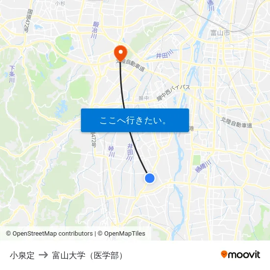 小泉定 to 富山大学（医学部） map