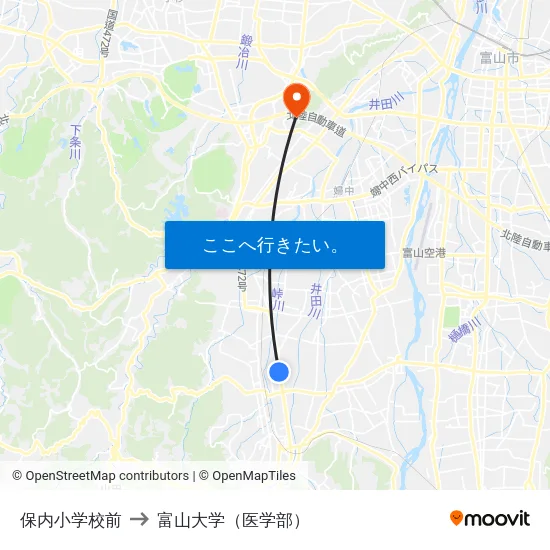 保内小学校前 to 富山大学（医学部） map