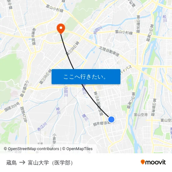 蔵島 to 富山大学（医学部） map