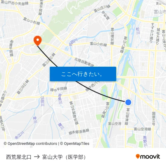 西荒屋北口 to 富山大学（医学部） map