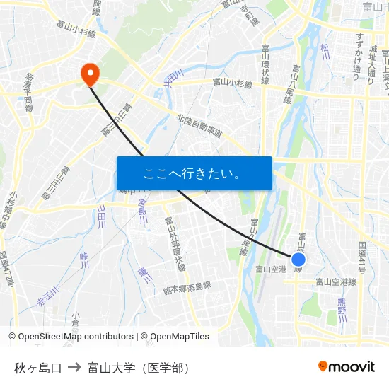 秋ヶ島口 to 富山大学（医学部） map