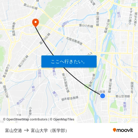 富山空港 to 富山大学（医学部） map
