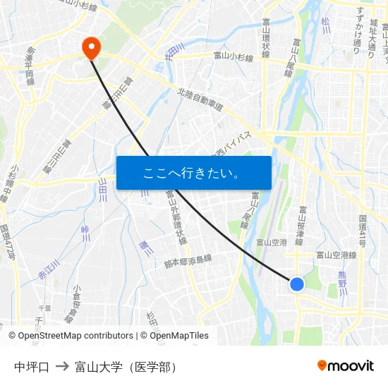 中坪口 to 富山大学（医学部） map