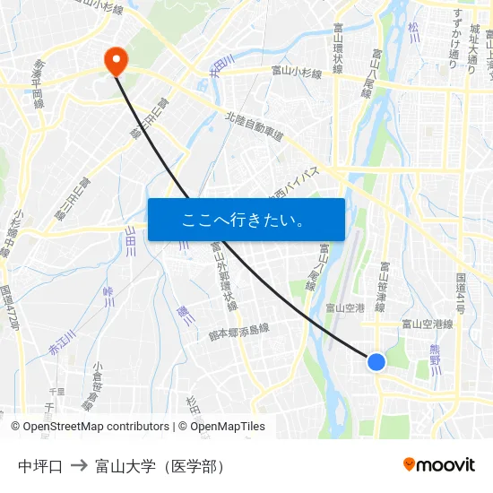 中坪口 to 富山大学（医学部） map