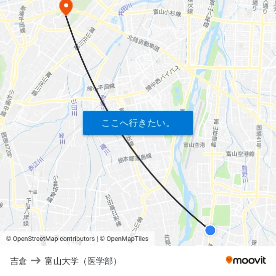 吉倉 to 富山大学（医学部） map