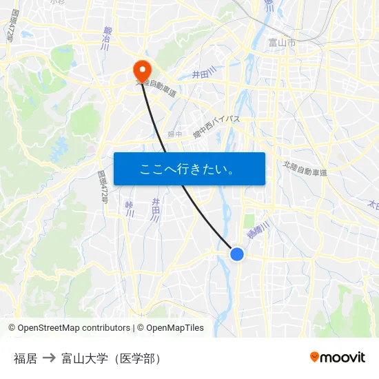 福居 to 富山大学（医学部） map