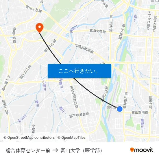 総合体育センター前 to 富山大学（医学部） map
