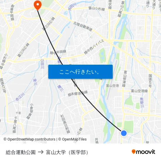 総合運動公園 to 富山大学（医学部） map
