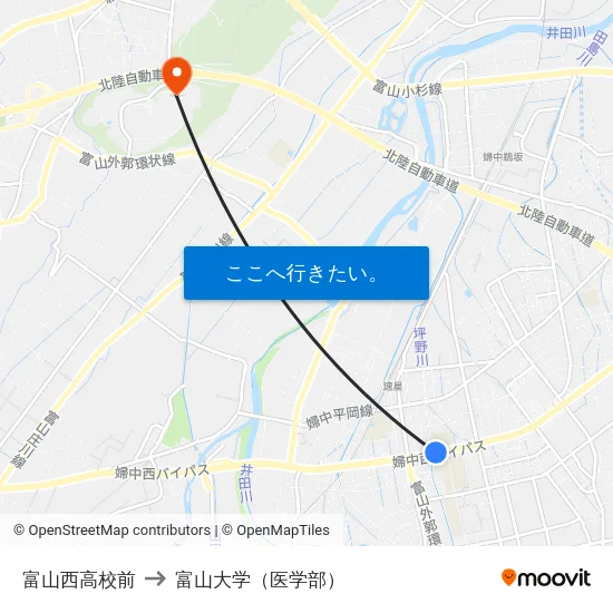 富山西高校前 to 富山大学（医学部） map