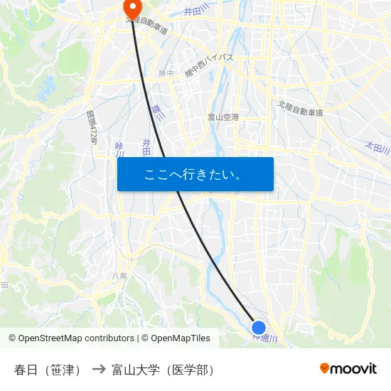 春日（笹津） to 富山大学（医学部） map