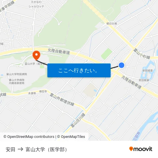 安田 to 富山大学（医学部） map