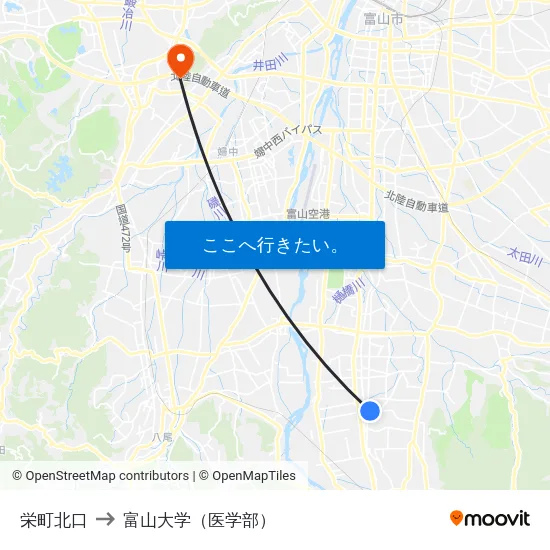 栄町北口 to 富山大学（医学部） map