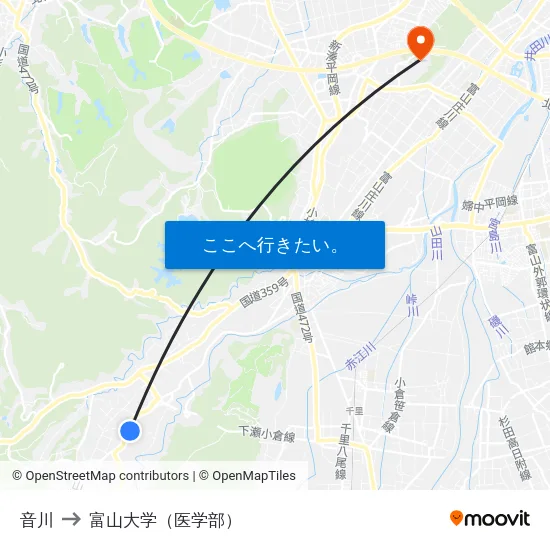 音川 to 富山大学（医学部） map