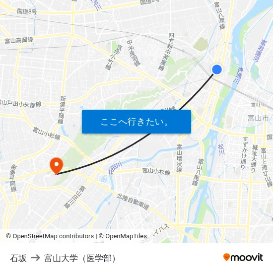 石坂 to 富山大学（医学部） map