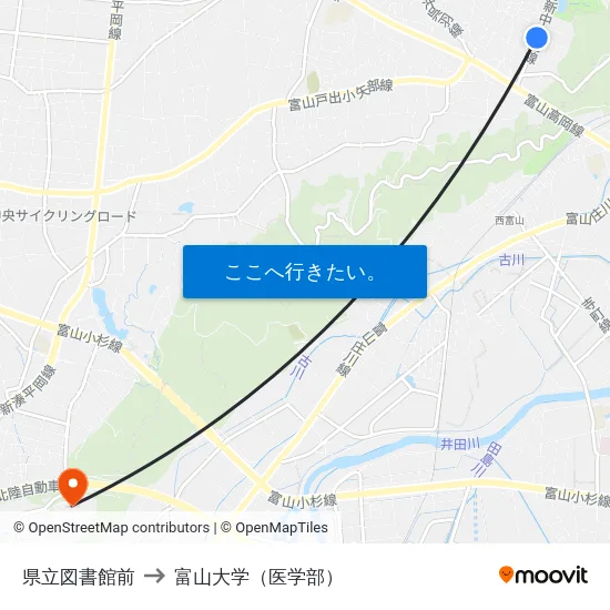 県立図書館前 to 富山大学（医学部） map
