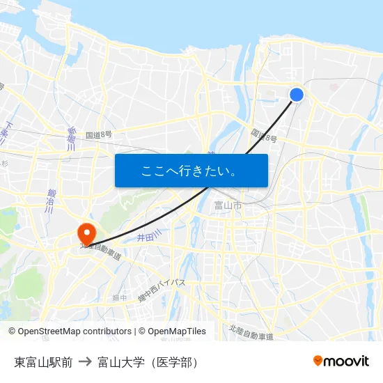 東富山駅前 to 富山大学（医学部） map