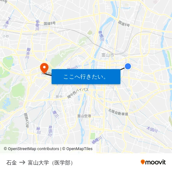 石金 to 富山大学（医学部） map