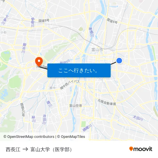 西長江 to 富山大学（医学部） map
