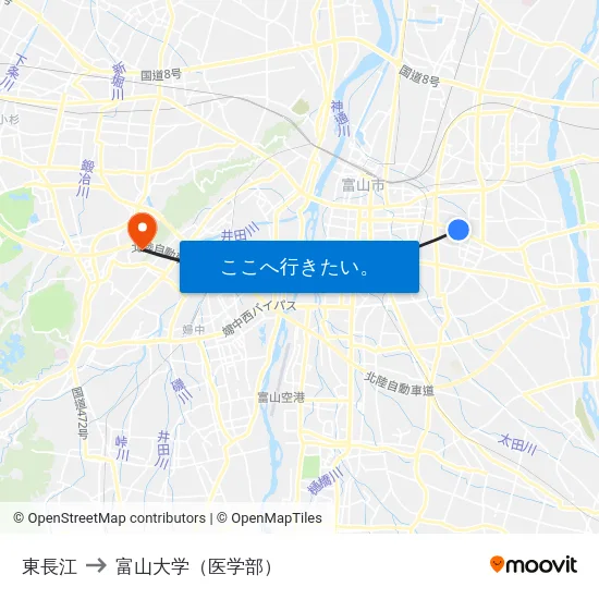 東長江 to 富山大学（医学部） map