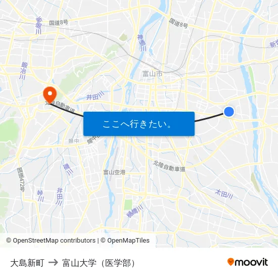 大島新町 to 富山大学（医学部） map