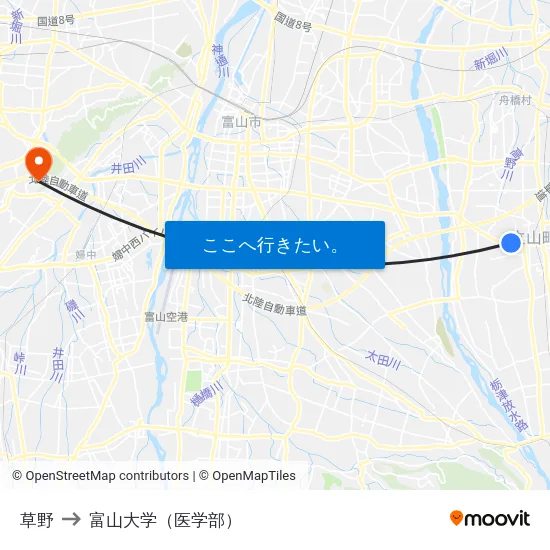草野 to 富山大学（医学部） map
