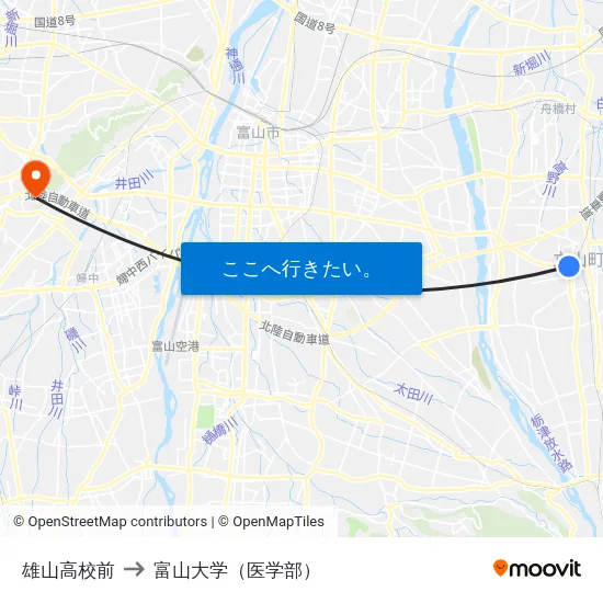 雄山高校前 to 富山大学（医学部） map