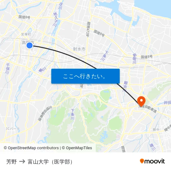 芳野 to 富山大学（医学部） map