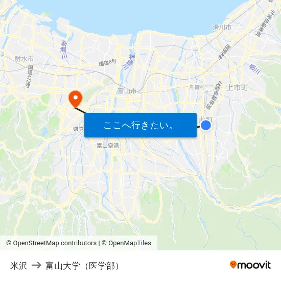 米沢 to 富山大学（医学部） map