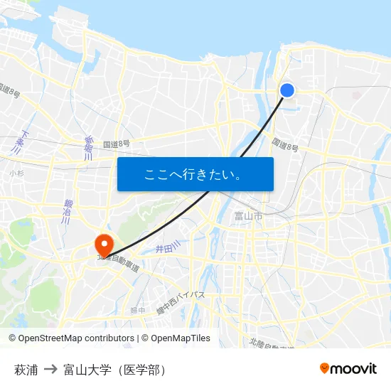 萩浦 to 富山大学（医学部） map