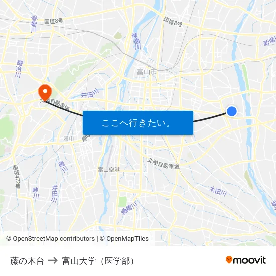 藤の木台 to 富山大学（医学部） map