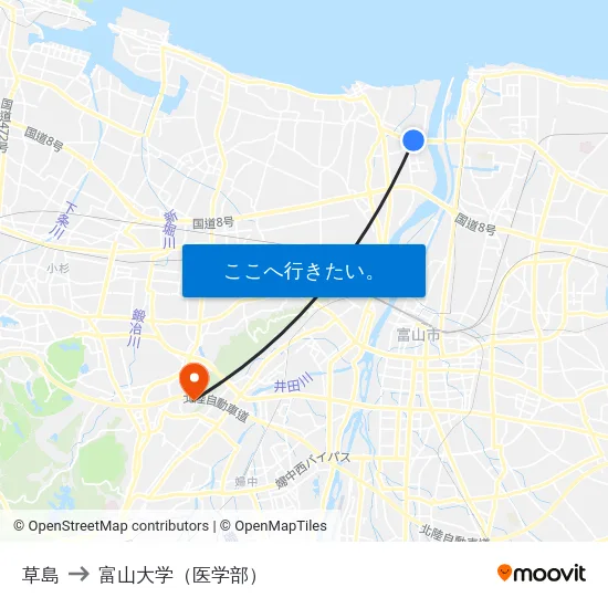 草島 to 富山大学（医学部） map