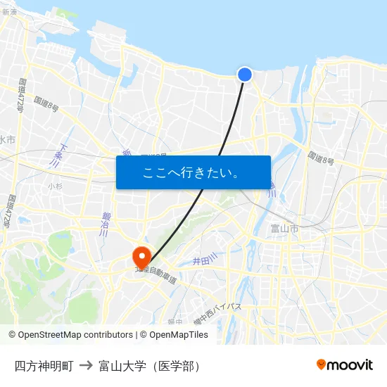四方神明町 to 富山大学（医学部） map
