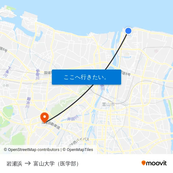 岩瀬浜 to 富山大学（医学部） map