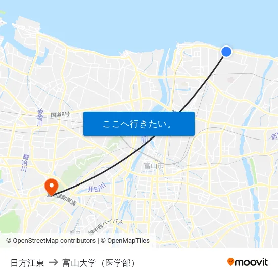 日方江東 to 富山大学（医学部） map