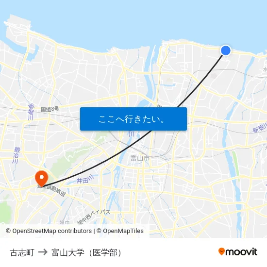 古志町 to 富山大学（医学部） map