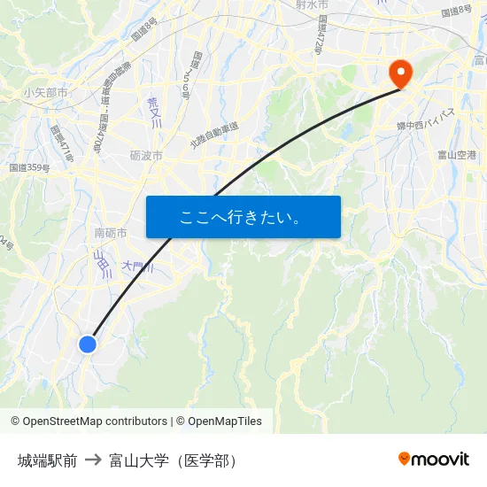 城端駅前 to 富山大学（医学部） map