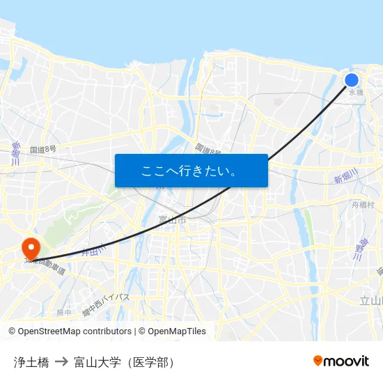 浄土橋 to 富山大学（医学部） map
