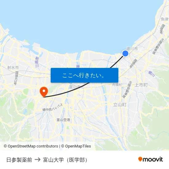 日参製薬前 to 富山大学（医学部） map