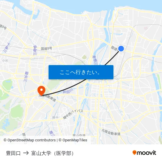 豊田口 to 富山大学（医学部） map