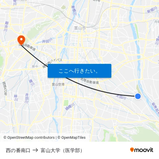 西の番南口 to 富山大学（医学部） map